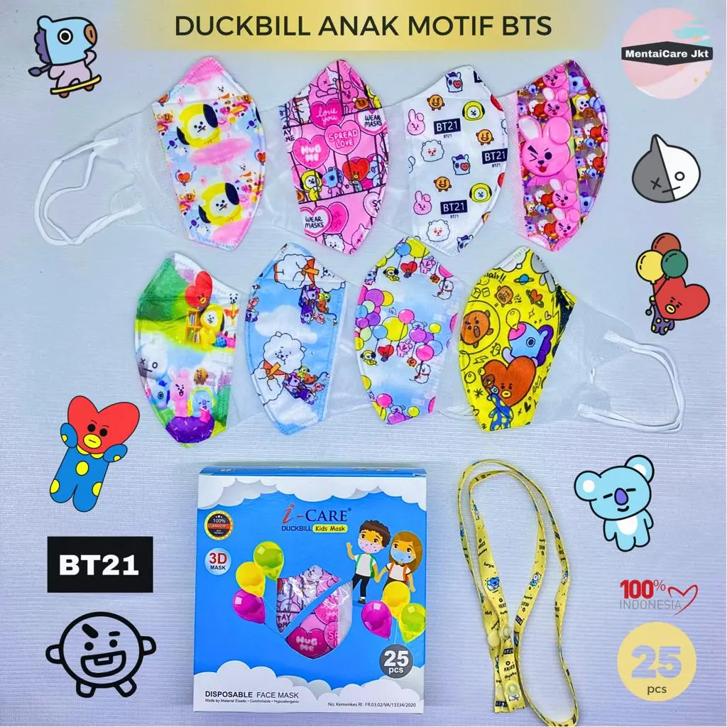 Masker Duckbill Anak 4ply Premium Quality Kemenkes - 1 Box isi 25Pcs