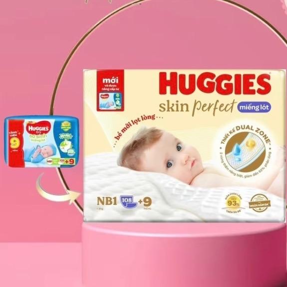 MẪU MỚI Miếng lót Huggies Skin Perfect Newborn 1 108+9 miếng Cho Bé