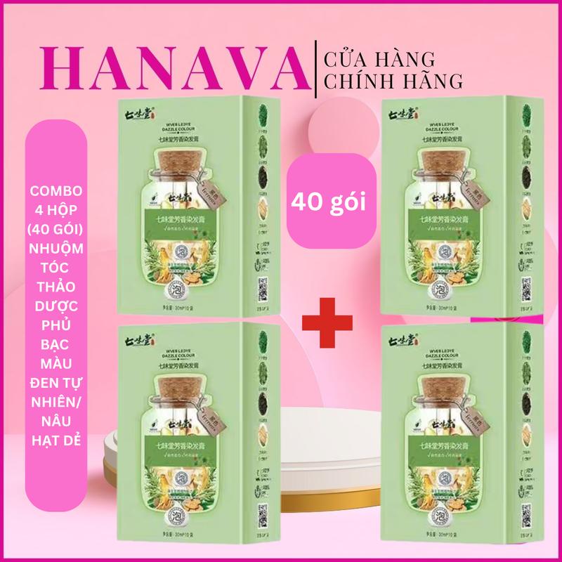 (4 HỘP 40 GÓI) Nhuộm Tóc Thảo Dược Phủ Bạc Màu Nâu Hạt Dẻ - Màu Đen Tự Nhiên Dễ Lên Màu Tiện Lợi Phủ Bạc Tóc Nhuộm Tóc Đổi Màu Tóc ( 1 HỘP 10 GÓI) - HANAVA COSMETICS Nữ Dưỡng Tóc