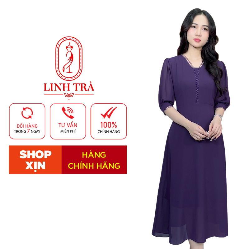 Đầm Trung Niên Dáng Dài [ Linh Trà ] (LT 1145) Cao Cấp Vải Voan Tay Lỡ Đi Làm Đi Chơi Đi Tiệc Đa Dụng Cho Các Quý Bà