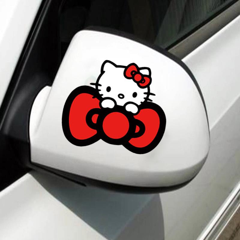 Hellokitty Cat Car Stickers Hello Kitty Rearview Mirror Stickers  Hello Kitty Cute Cartoon Fun Stylish Bumper Cover Block Scratches Car Decal 2