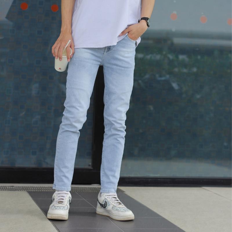 Quần jean nam xanh nhạt xước rách co giãn dãn 4 chiều dáng slimfit skinny phom ôm 5678 Menswear Pants Có Túi