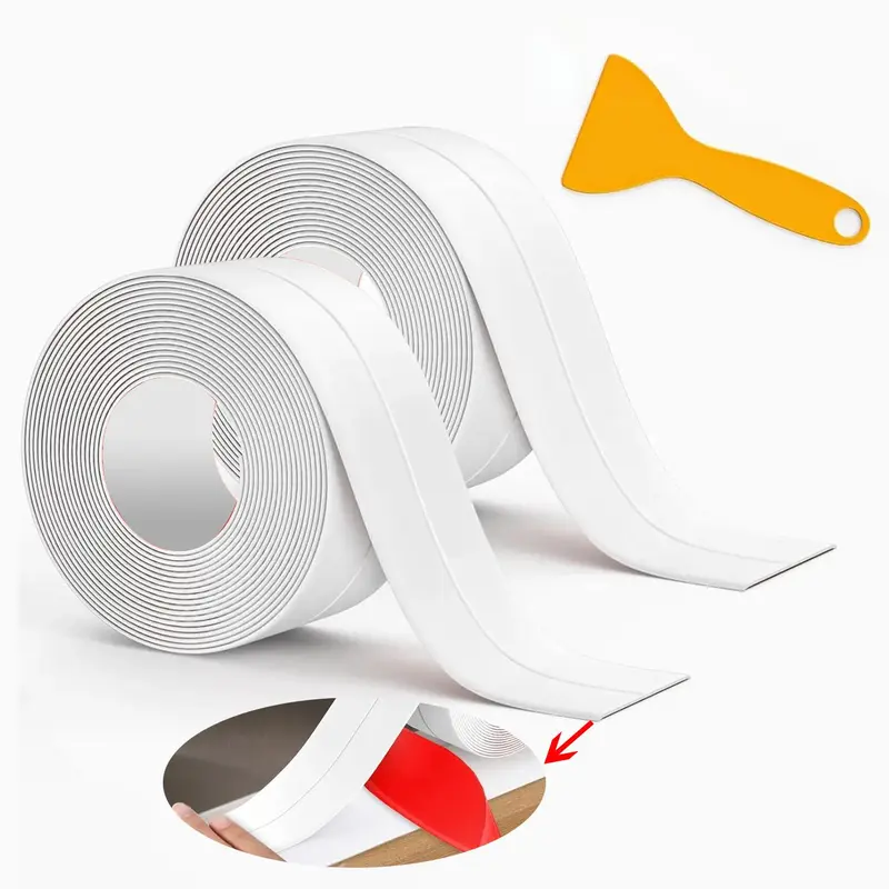 Waterproof Caulk Tape with Tool, 2 Rolls Self Adhesive Caulk Strip, Caulking Sealant Tape for Kitchen, Countertop, Bathroom, Sink, Shower, Bathtub, Toilet Edge Protection 0