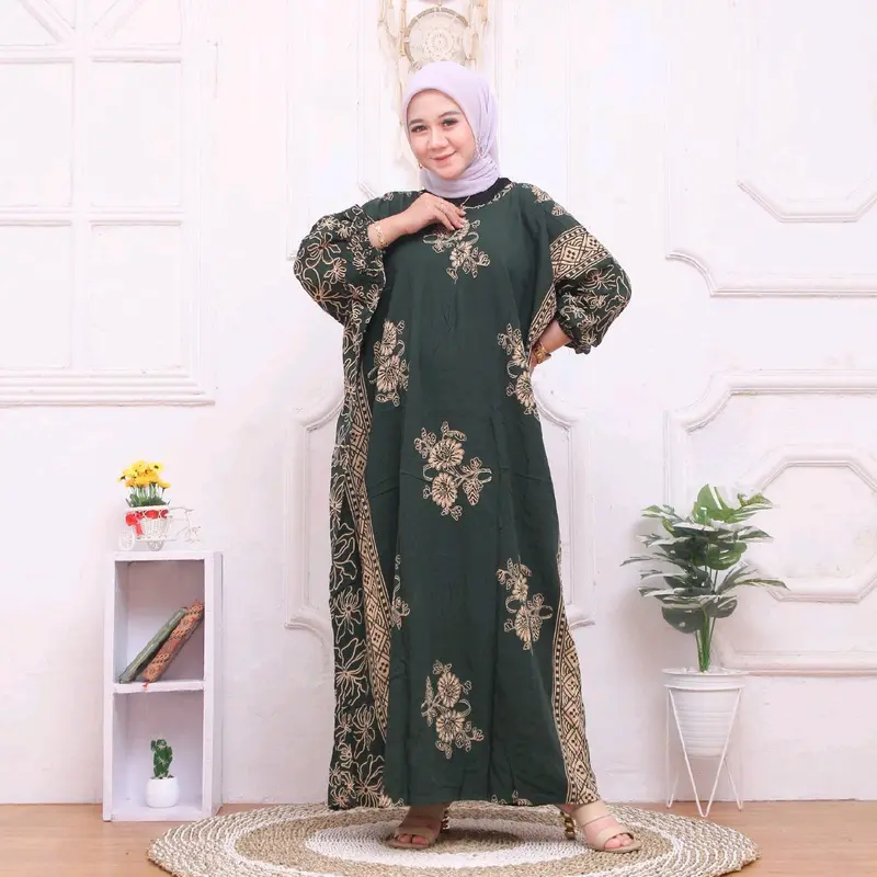 gamis kaftan mona batik pekalongan batik halus bahan tebal adem dan nyaman dipakai busui murah berkualitas daster gamis batik terbaru baju wanita muslimah 3