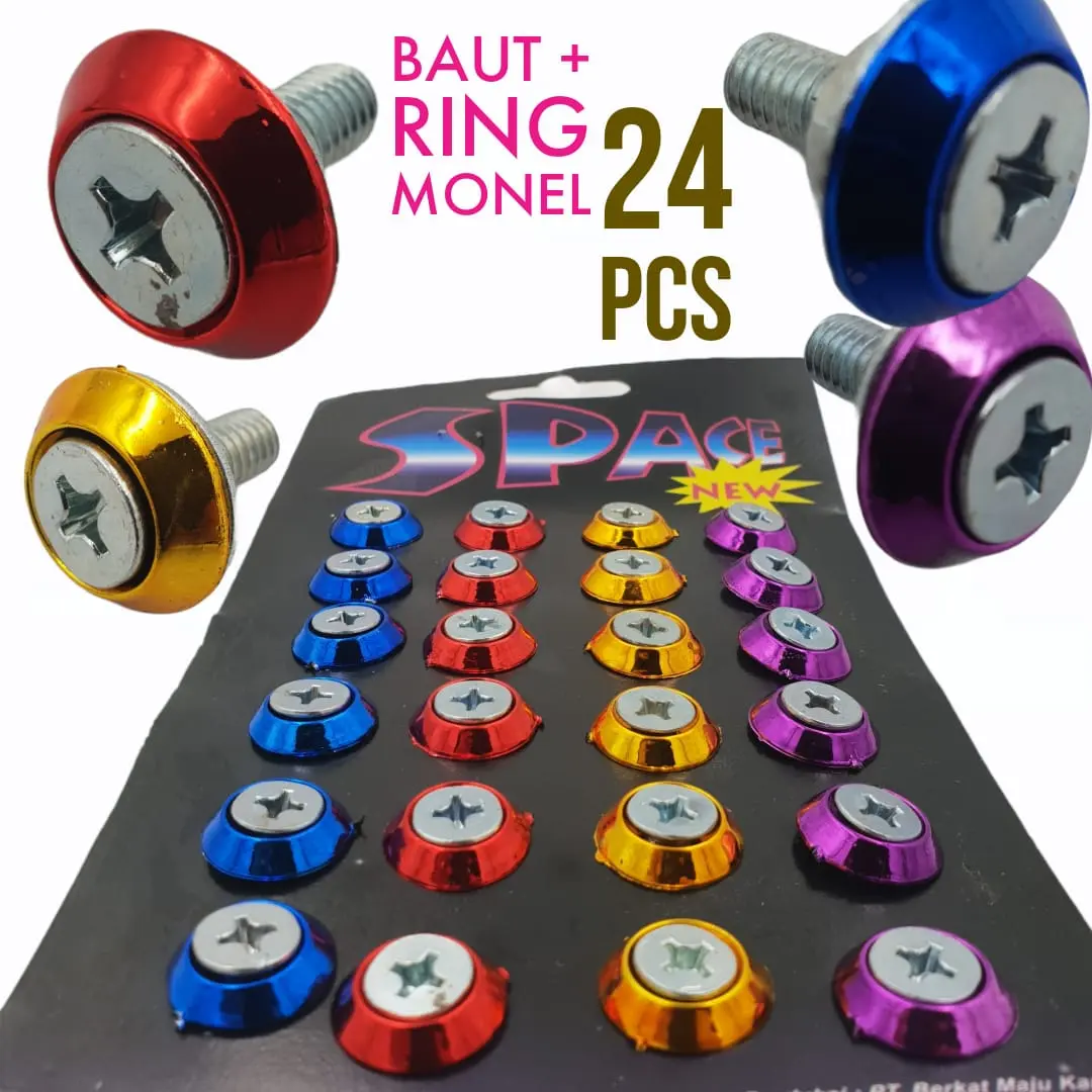 Baut Variasi +Ring Monel + Baut Mur ( 24 Pcs )/ Baut Motor / Baut + Variasi Motor Ring Monel Model Payung