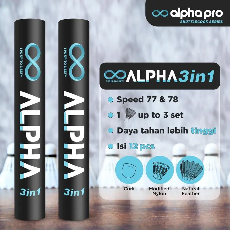 ALPHA 3 in 1 PRO ECO Speed 78 77 Shuttlecock Cock Kok Bola Bulu Tangkis Original Badminton 1