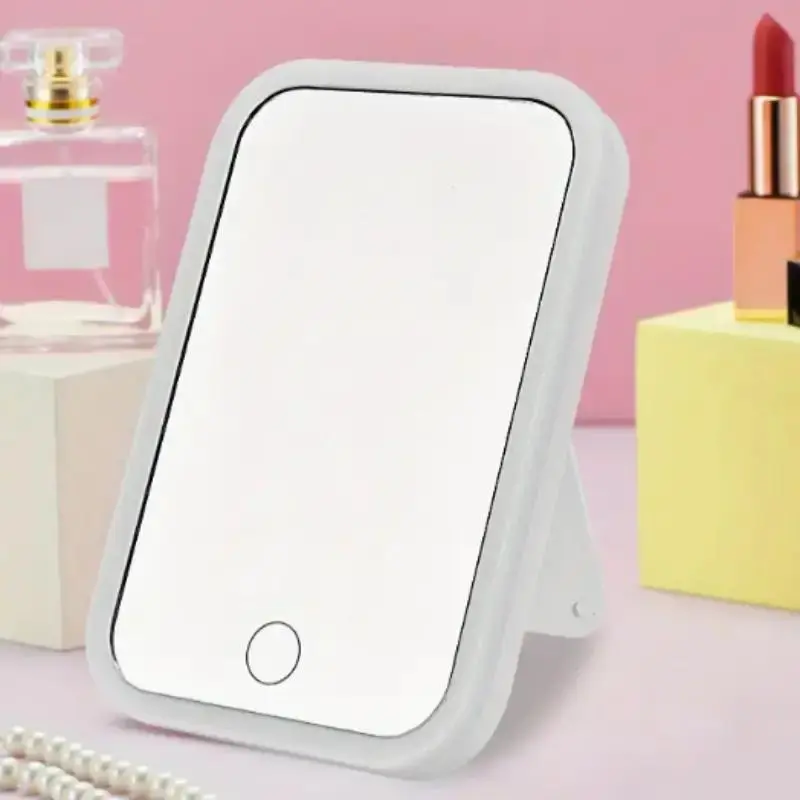 Portable Square Mirror with Led Light, Self Standing Makeup Mirror, Desktop Mirror, Room Mirror for Home, Modern Makeup Mirror, Vanity Mirror, Durable 7