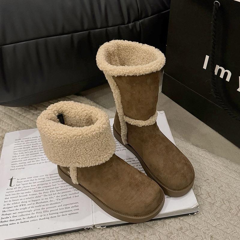 ( ĐI 2 KIỂU ) Bốt cổ lông nữ da lộn đế nhẹ CROW Shoes Boot