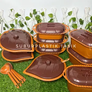 Basi Prasmanan LS Nagoya Isi 6 pcs FREE CENTONG | Wadah Sayur Plastik Coklat Tahan Panas Kapasitas Besar Food Grade Bakul Nasi Cantik  Bulat Set Kitchenware
