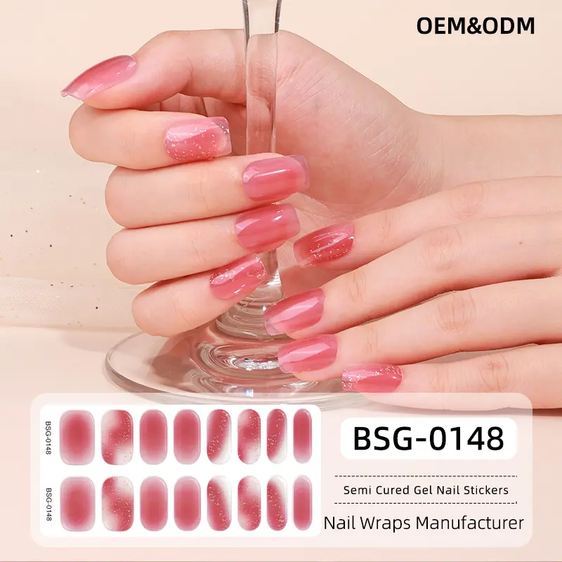 16 trip Exclusive design bronzing line flower bow snowflake light transparent Uv Polish Gel Strips Semi Cured Nail Wraps Sticker