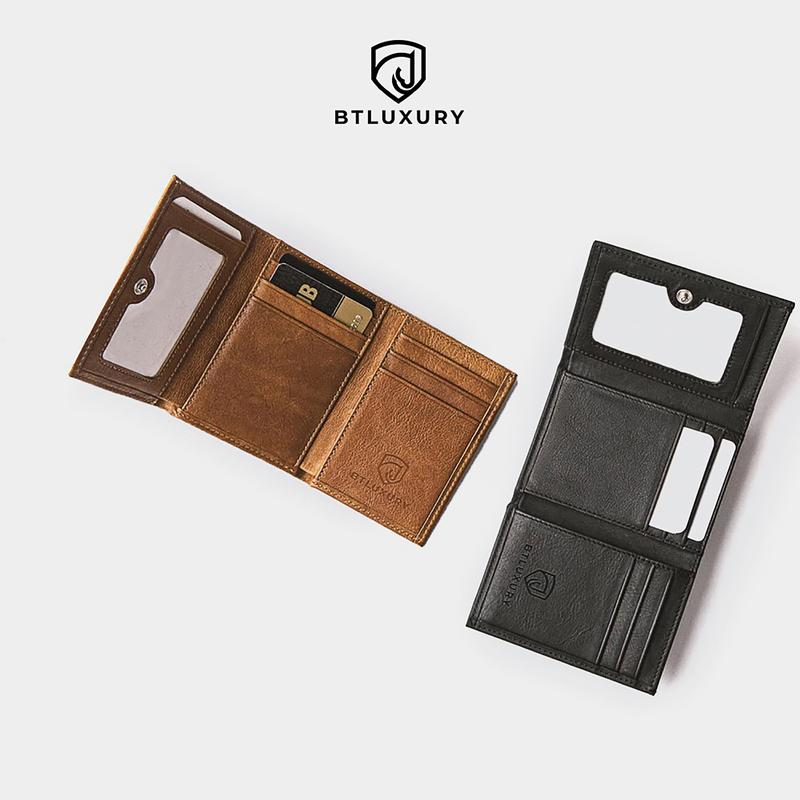 Ví Đựng Thẻ Mini Card Holder BIFOLD Ví nam gấp 3 Mini Da bò Alran nhập khẩu Ví Da Nam Thương Hiệu BTLUXURY Wallet Chữ Nhật Nhiều Ngăn