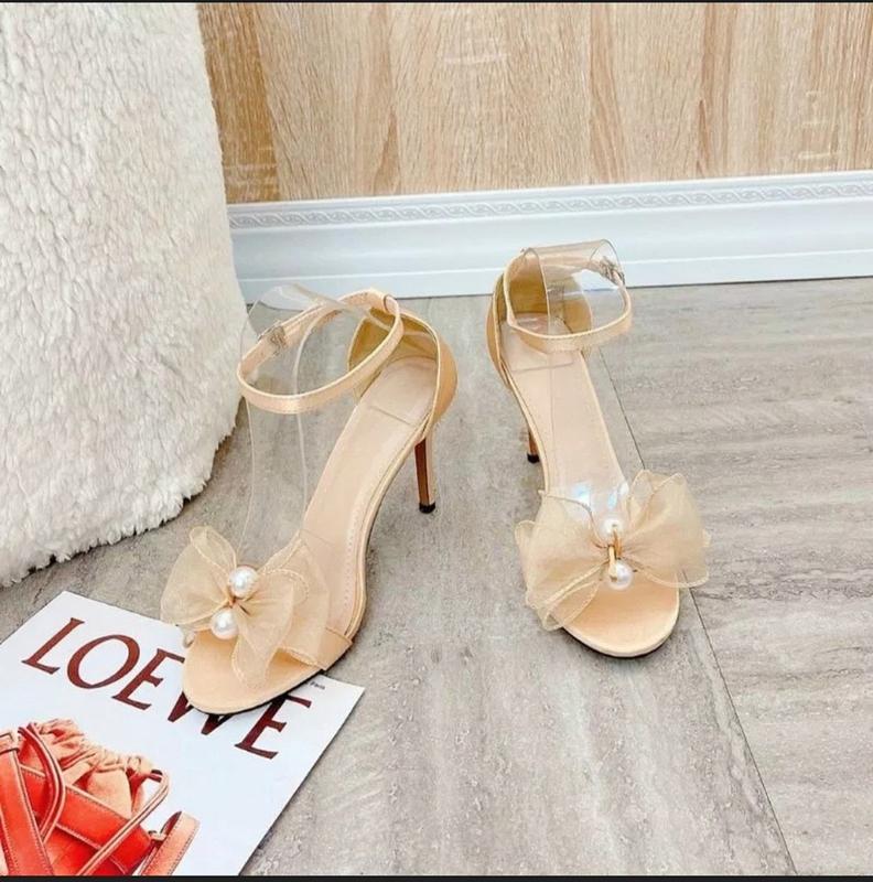 Giày sandal cao gót nơ kết ngọc trai tiểu thư 8p siêu xinh Nhung DéP 1