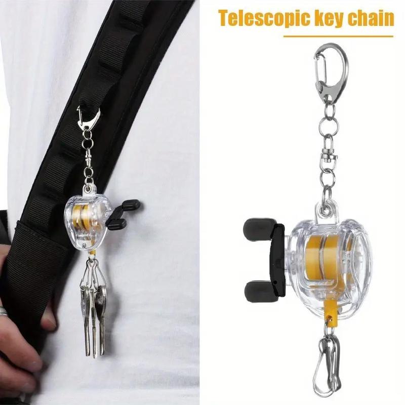 Retractable Small Fishing Reel Key Chain, 1 Count Portable Fishing Coiled Lanyard Key Ring, Fishing Accessories for Outdoor 8