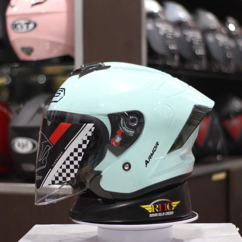 helm JS armor half face solid /polos, sudah Standard SNI, helm kekinian untuk pria dan wanita dewasa Warna Putih Glossy Helmet Motorcycle 2