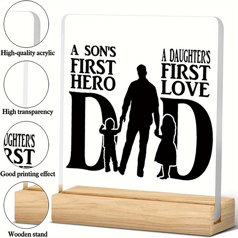 Letter Pattern Acrylic Desk Decoration with Wooden Stand, Desktop Ornament for Home Office, Gift for Dad Father 6