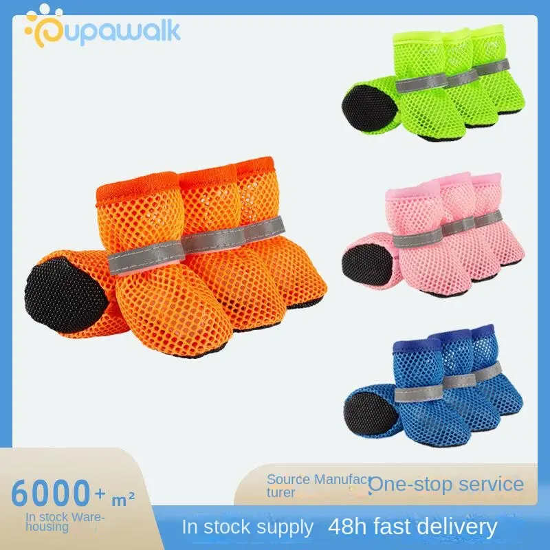 Cross-Border Pet Mesh Breathable Reflective Dog Shoes Non-Slip Wear-Resistant Sole Bichon Corgi Medium and Small Dogs Mesh Surface Shoes