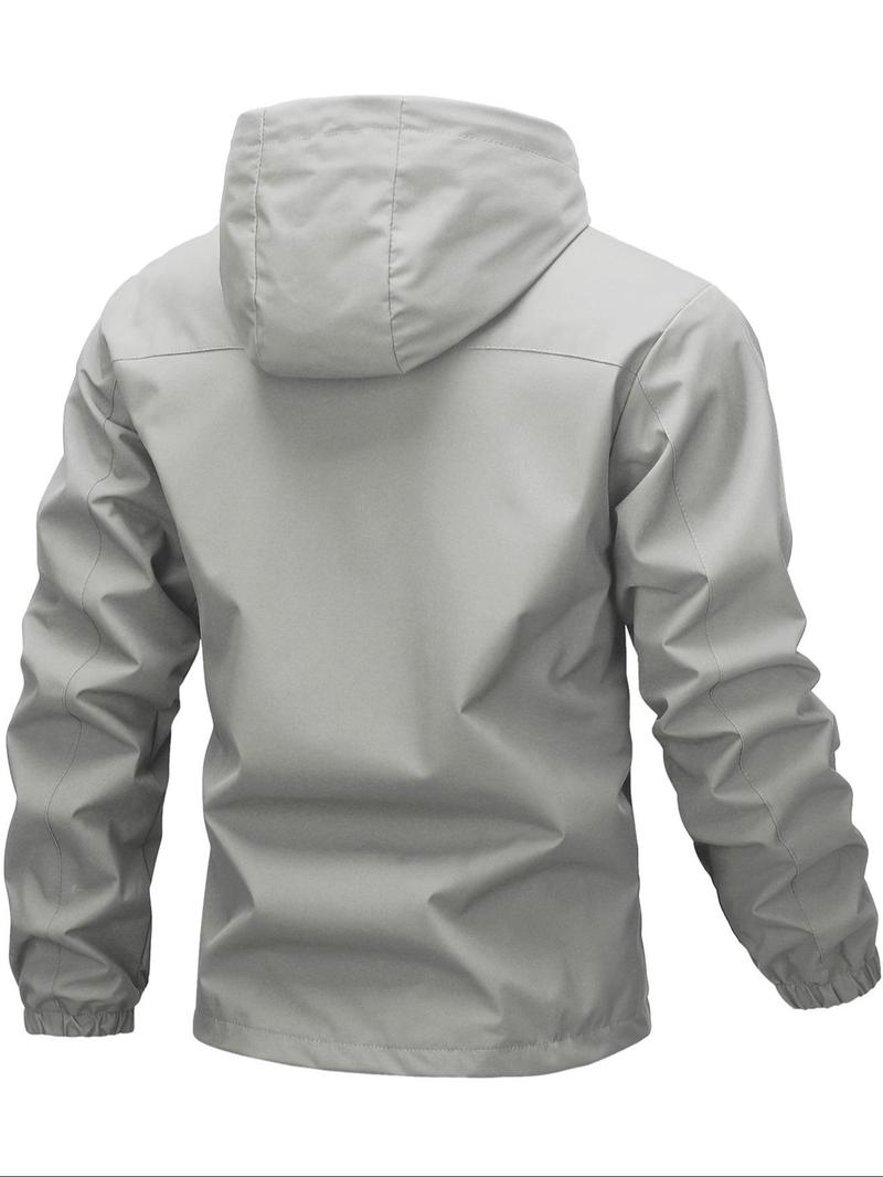Product Introduction of Men's Solid Color Hooded Zip Up Jacket, Regular Fit Casual Windproof Waterproof Softshell Comfortable Versatile Sports Outdoor Jacket for Daily Wear, Fashionable Functional Jacket for Men, Coats 9