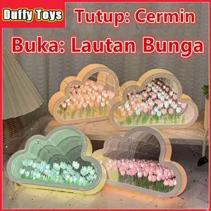 Duffy Toys Lampu Cermin Tulip DIY LED Handmade Bunga Tulip Lampu Awan / Hadiah Untuk Pacar Sahabat