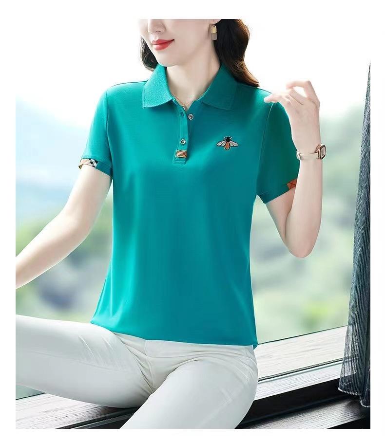 Product Introduction of Women's short-sleeved T-shirt new summer loose slim women's polo collar t-shirt mom bee top Womenswear Lingerie Comfort Casual Short Sleeve 27