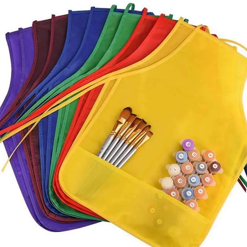 1Pc Children's Fabric Aprons With Pockets Colorful Kitchen Classroom Child Painting Cooking Non-woven Fabric Toddler Clean Apron