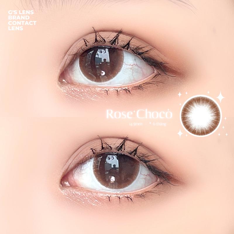  Lens Mắt Kính Áp Tròng Nâu Tự Nhiên ROSE CHOCO Giãn Vừa Size M 14.5mm Có Từ 0 Đến 6 Độ Lệch Độ 