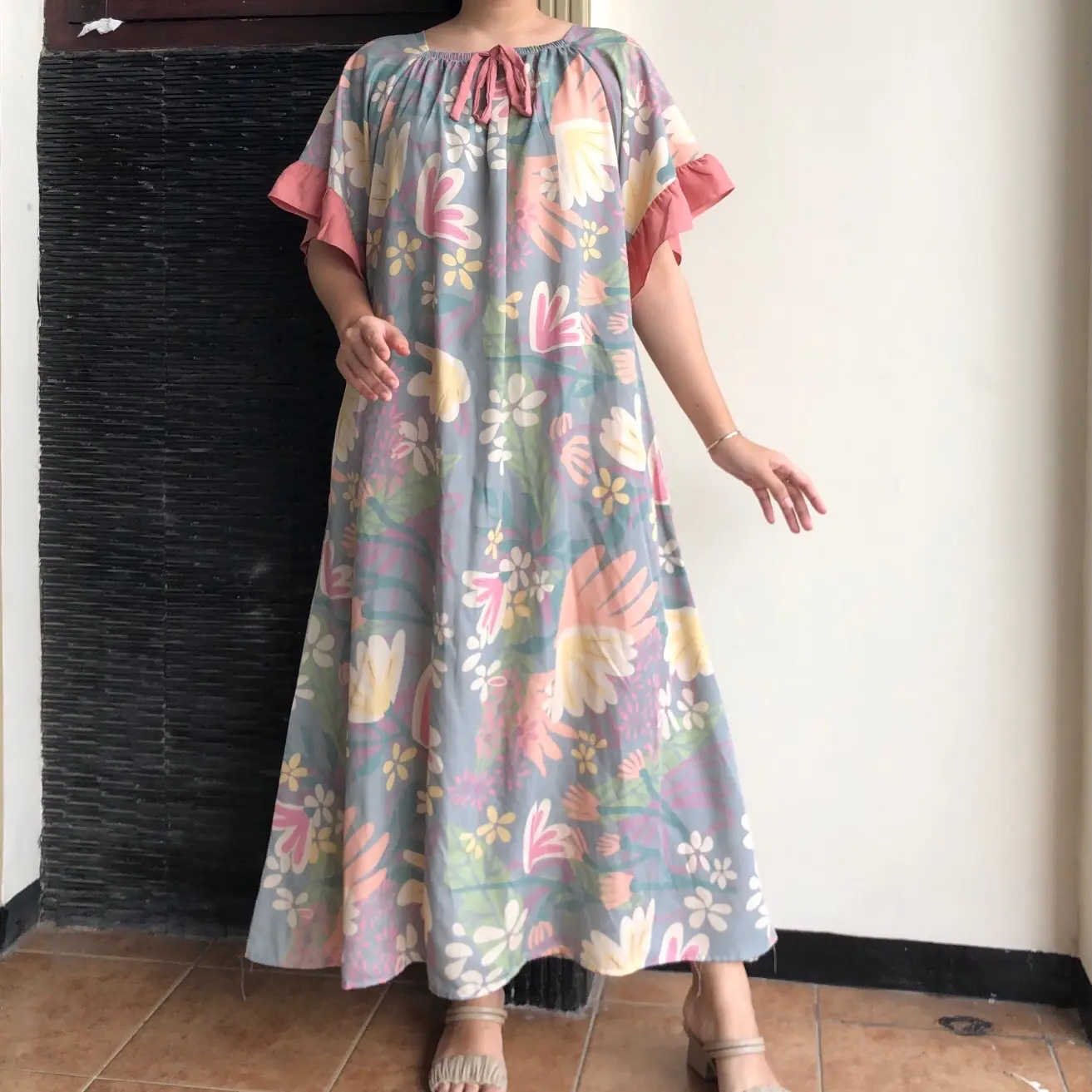 Feliceclo - Yura Dress Motif Daster Kekinian Kombinasi Tangan Rayon Premium Semata Kaki Busui Friendly