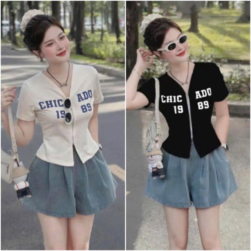 Áo thun cổ tim Bigsize 45-85kg (545) có khoá kéo in chữ kiểu trẻ trung chất thun tăm lạnh co giãn tốt