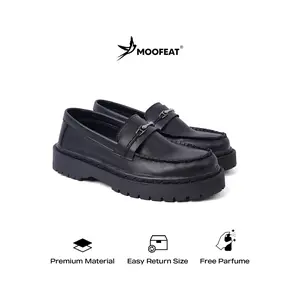 Moofeat Lora - Sepatu Penny Loafers Kulit Casual Pria Wanita Black