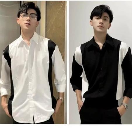 Áo sơ mi nam dài tay phối màu chất vải lụa mango dày chống nhăn cao cấp AHMENS CN3 Menswear Shirt Kate