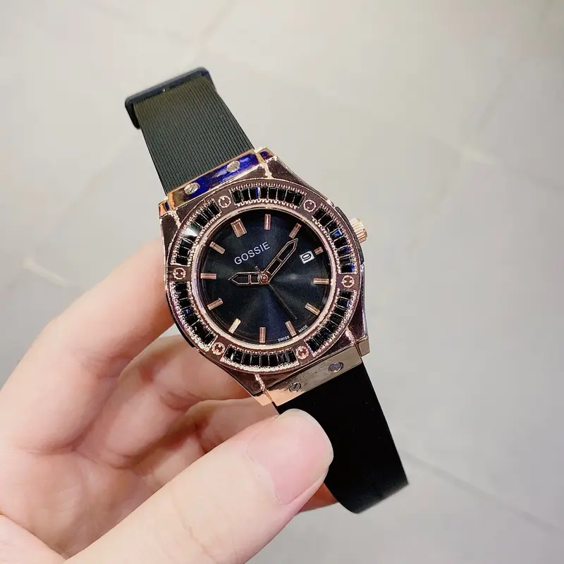 A36 đồng hồ thời trang nam nữ dây silicon size 38mm viền đá Watch Đeo Tay Women 3