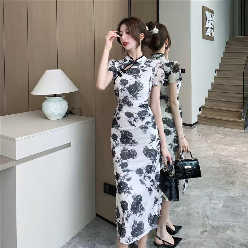 Product Introduction of Váy Cao Trên Đầu Gối, Phong Cách Trung Quốc Mùa Hè, Dáng Ôm, Xẻ Tà Thanh Lịch, Sườn Xám Sửa Đổi, Thường Ngày, Thanh Lịch Và Thời Trang 6