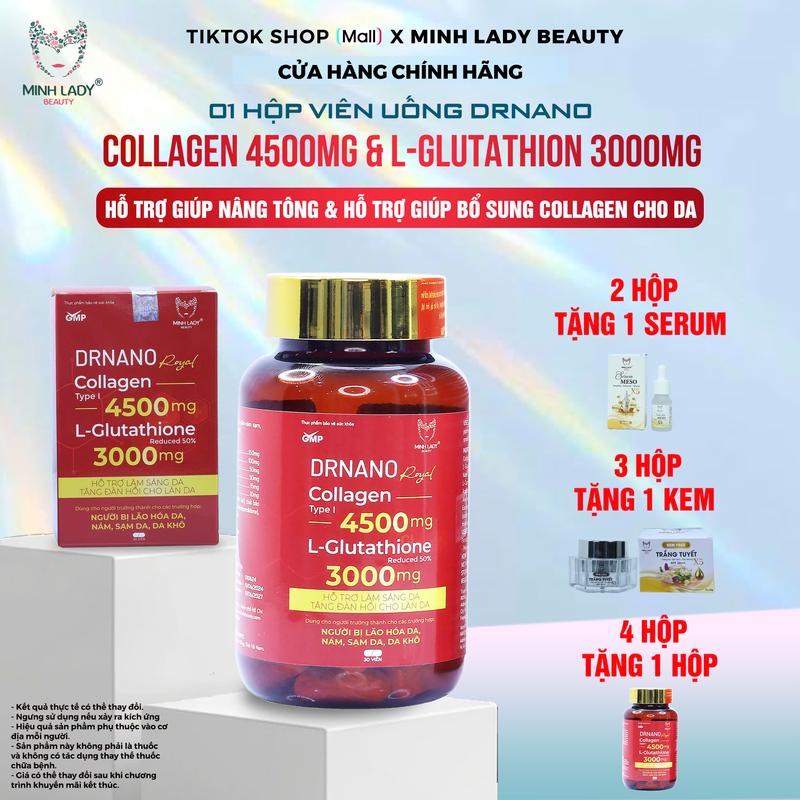 01 HỘP VIÊN UỐNG DR.NANO MINH LADY HỖ TRỢ GIÚP NÂNG TÔNG VÀ HỖ TRỢ GIÚP BỔ SUNG COLLAGEN CHO DA 30 Viên nang