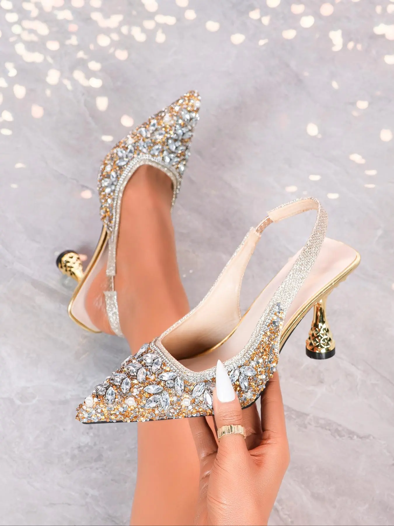 Women's Elegant Rhinestone Decorated  Slip on Heels, Fashionable Pointed Toe High Heel Sandals for Party, Daily Clothing Decor for Women, Footwear