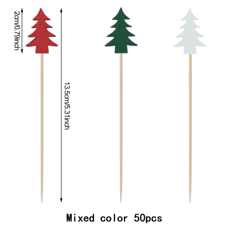 Christmas Tree Design Toothpick, 50pcs Disposable Wooden Toothpick, Cute Fruit Picks for Home Kitchen Dining Room Barbecue Picnic 1