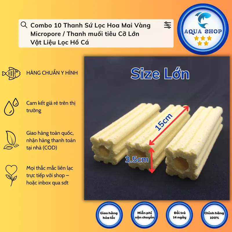 Combo 10 Thanh Sứ Lọc Hoa Mai Vàng Micropore / Thanh muối tiêu Cỡ Lớn - Vật Liệu Lọc Hồ Cá 3