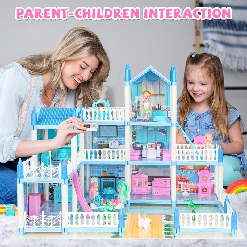 Product Introduction of MiniHouse With 3 Dolls & Furniture Accessories Toys for Mummy Fun Time, 1 Set LED Light String Princess House, Role Play Toy, Birthday Gift For Girls 68