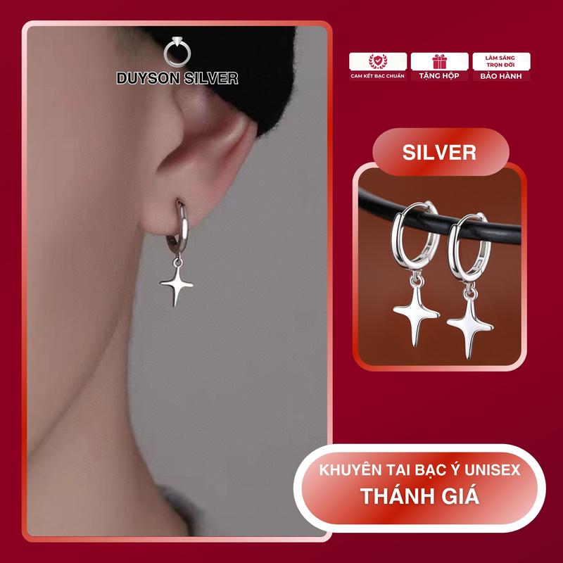 Khuyên tai bạc Ý 925 Duyson Silver nam nữ vòng tròn gắn Charm thánh giá (Giá bán/ 1 đôi)