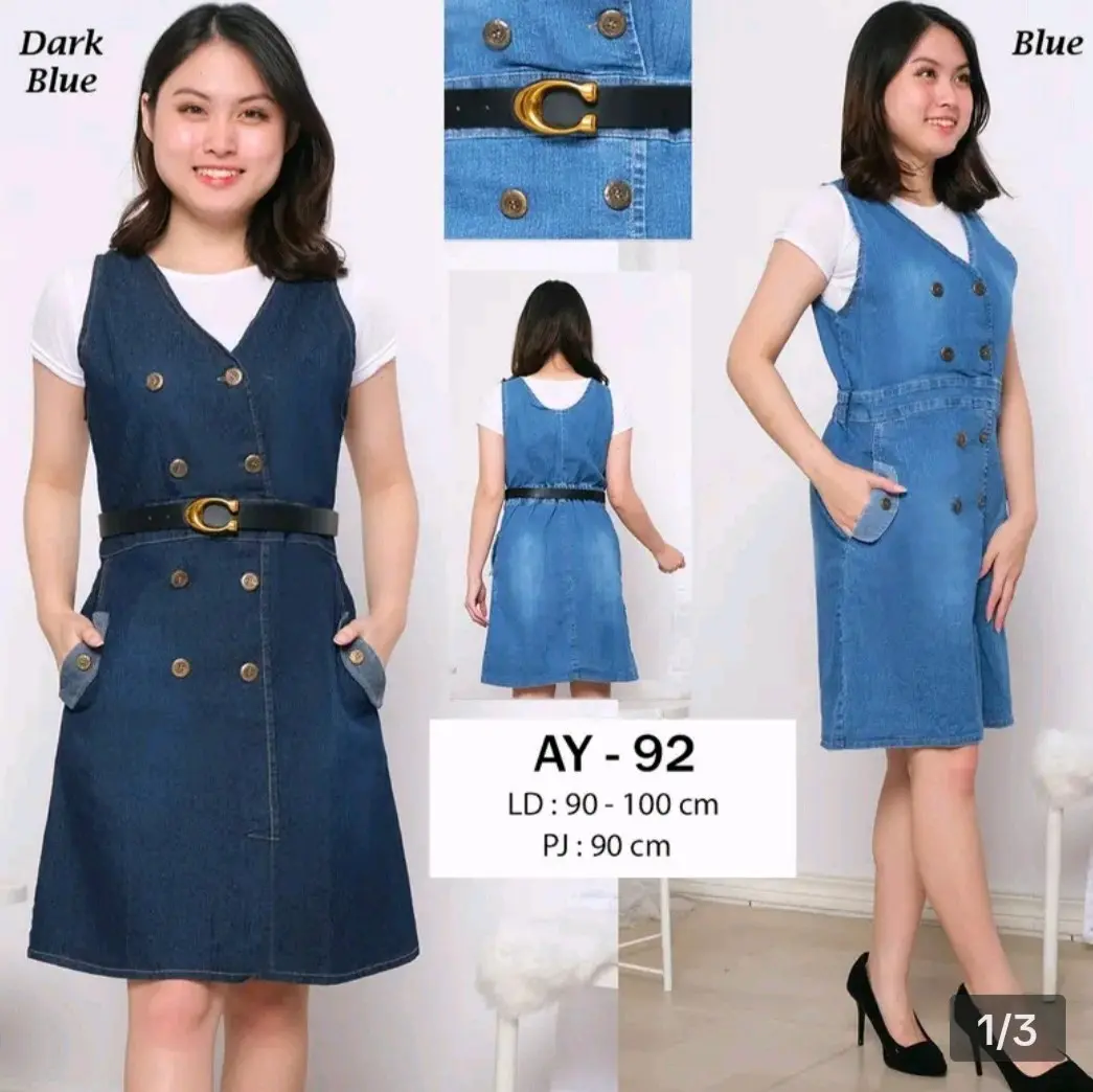 Overall Jeans Strech Wanita/ Full Kancing Cantik  Free Inner AY-92