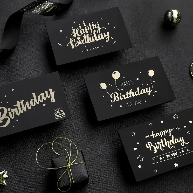 1pcs Black Birthday Greeting Card Bronzing Invitations Postcard Wishes Blessing Message Cards Small Card Blank with Envelope