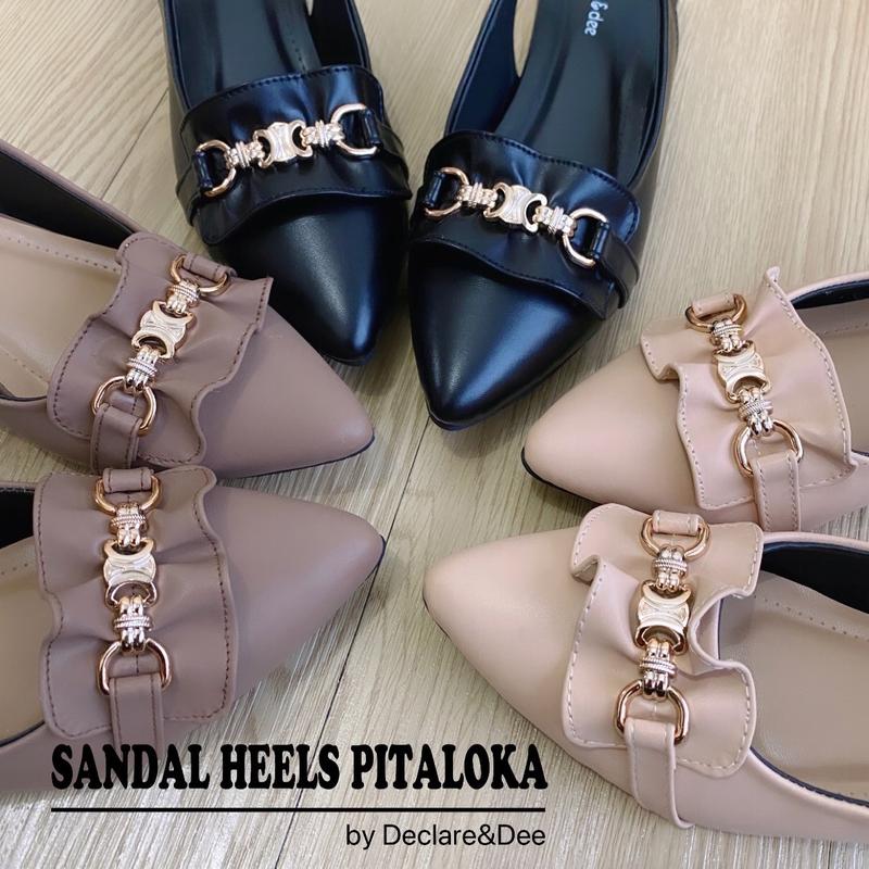 Declare&Dee Heels Blok Wanita Pitaloka Square Toe High 3 CM Black Karet Belakang Best Seller Shoes flat  shoes 3