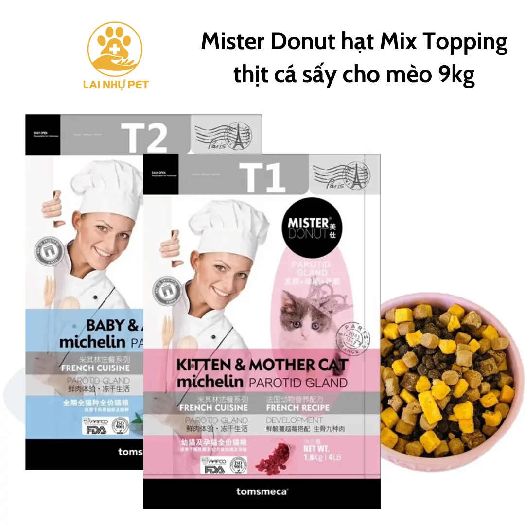 Hạt Mister Donut T1 và T2 Dành Cho Mèo Trưởng Thành Và Mèo Con BAO 9KG