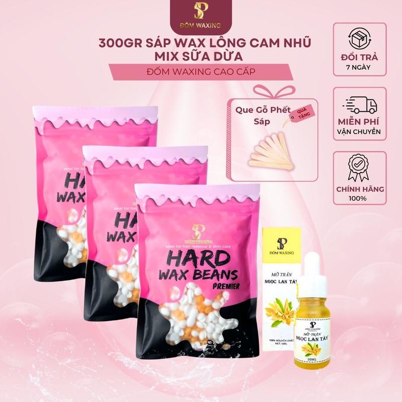 Combo 300Gr Sáp Wax Lông Cam Nhũ Mix Sữa Dừa ĐỐM WAXING Chuyên Wax Bikini, Nách + Mỡ Trăn Ngọc Lan Tây CHE TÊN