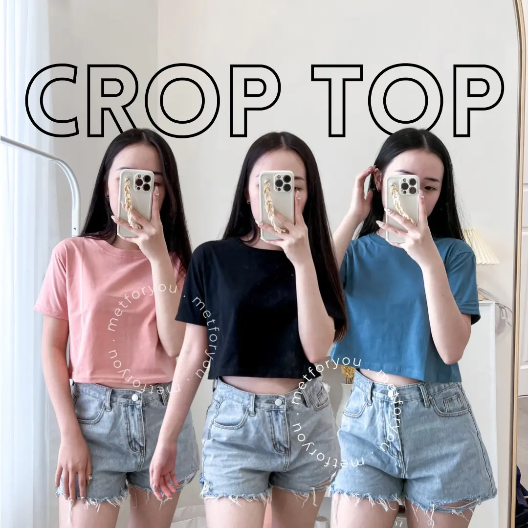 METFORYOU Crop Top Polos O Neck Cotton | Baju Kaos Wanita
