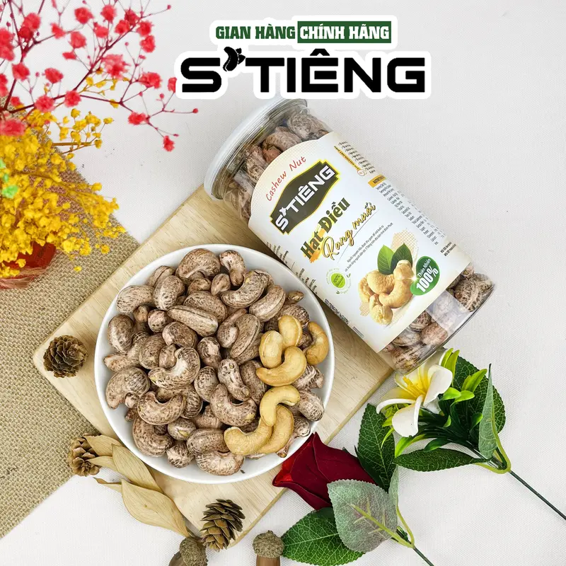 500Gr Hạt Điều Rang Muối Nguyên Hạt Còn Vỏ STIÊNG Hộp Pet Food Nuts 3