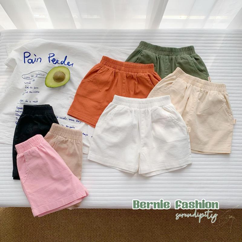 Quần sooc đùi linen kaki mềm bé trai bé gái unisex màu trắng nâu be BERNIE phong cách hàn quốc 7kg đến 30kg