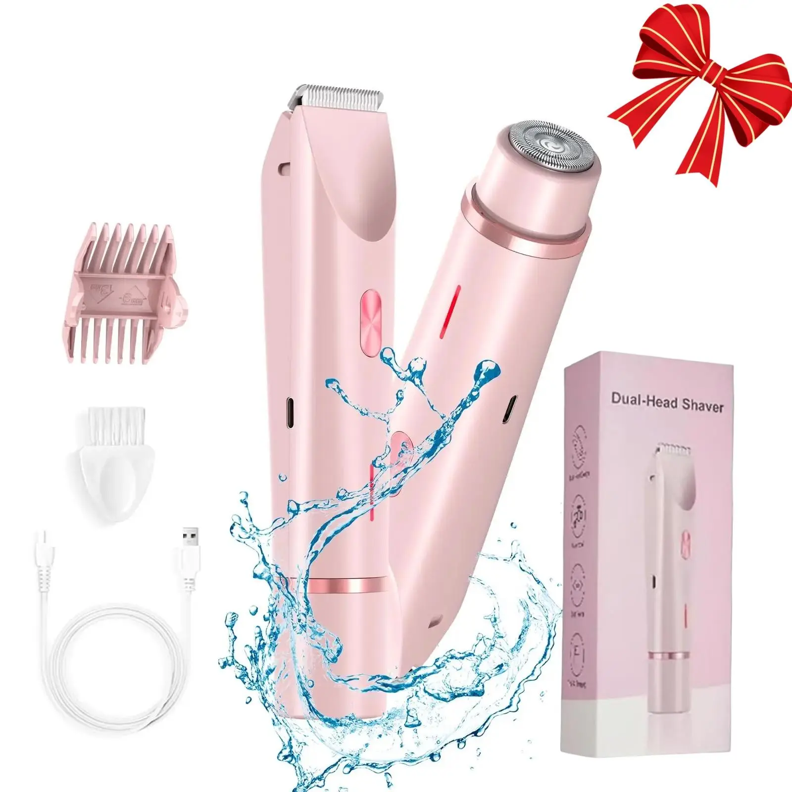 Women's Electric Bikini Trimmer, 2 in 1 Dual Head Dual Purpose Razor, Removable Heads, Waterproof Wet & Dry, Gifts for Best Friend