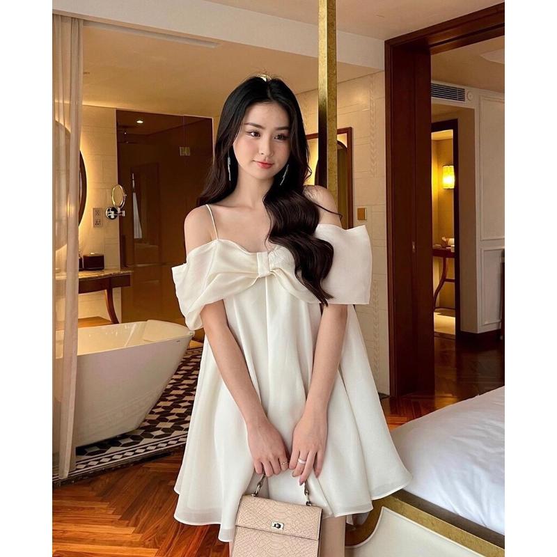  Váy 2S Công Chúa Nơ Ngực Trễ Vai Xinh Xắn Nhẹ Nhàng 