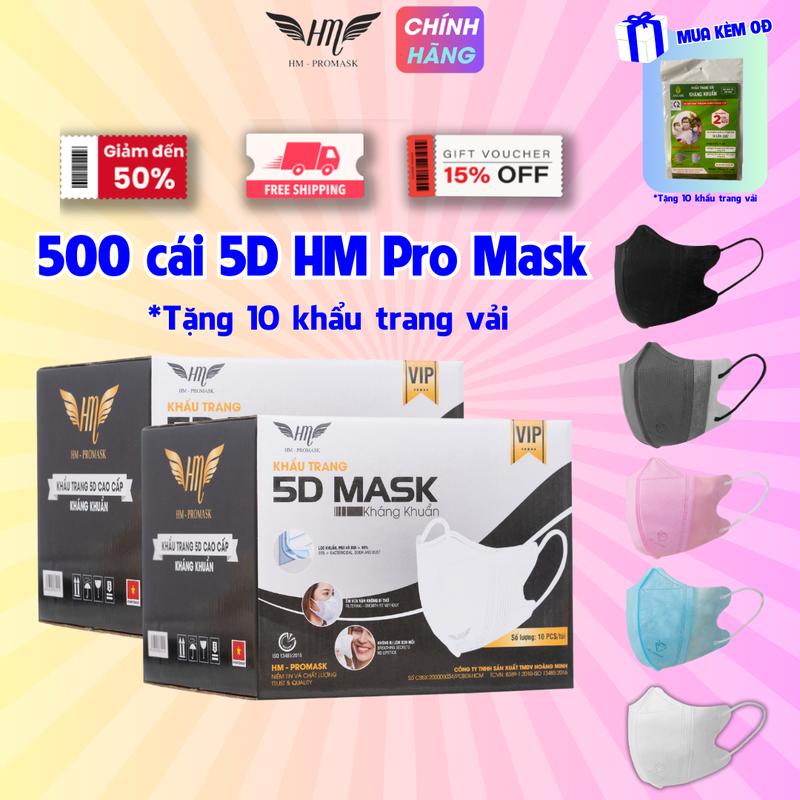 Combo 500 cái Khẩu trang 5D Mask Hoàng Minh kháng khuẩn