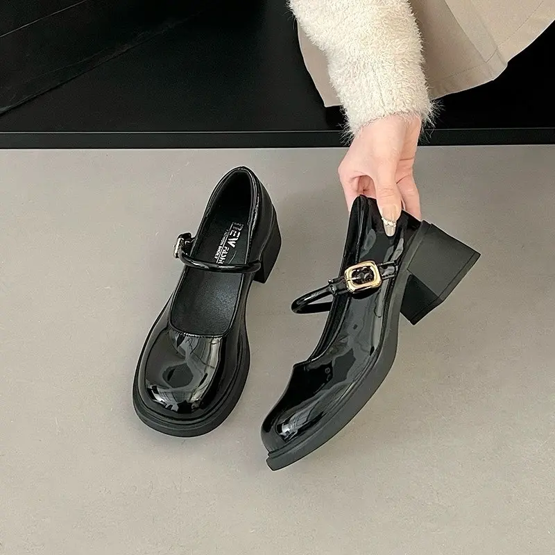 Giày bup be nữ lolita chất da bóng đê 5 cm mã 323 3