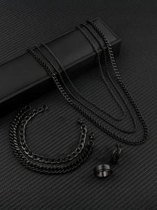 Conjunto de collar y pulsera y anillo de cadena estilo punk para hombre, joyería de moda para fiesta, decoración de ropa diaria, joyería exquisita y de moda para regalo de cumpleaños
